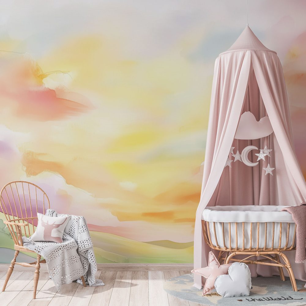 Alternative view of Vredig watercolor landschapsschilderij behang