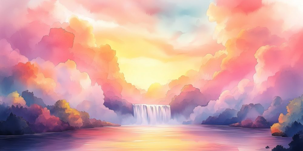 Vredig Berglandschap met Waterval behang