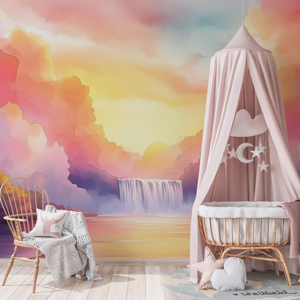 Alternative view of Vredig Berglandschap met Waterval behang