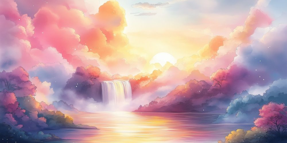 Betoverende watervalillustratie behang