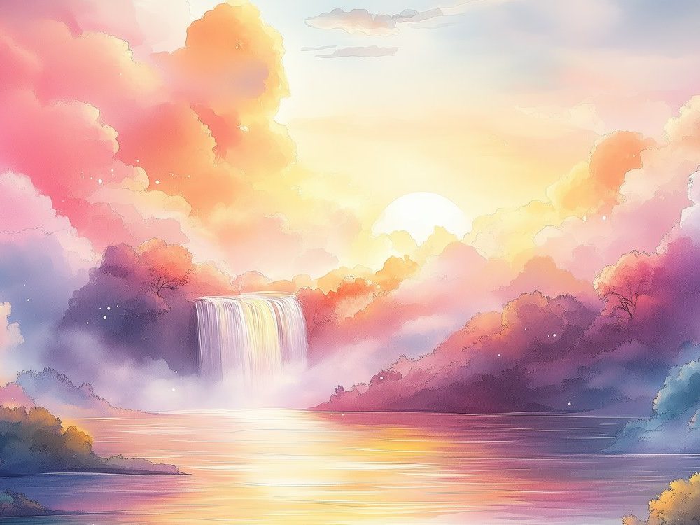 Betoverende watervalillustratie behang