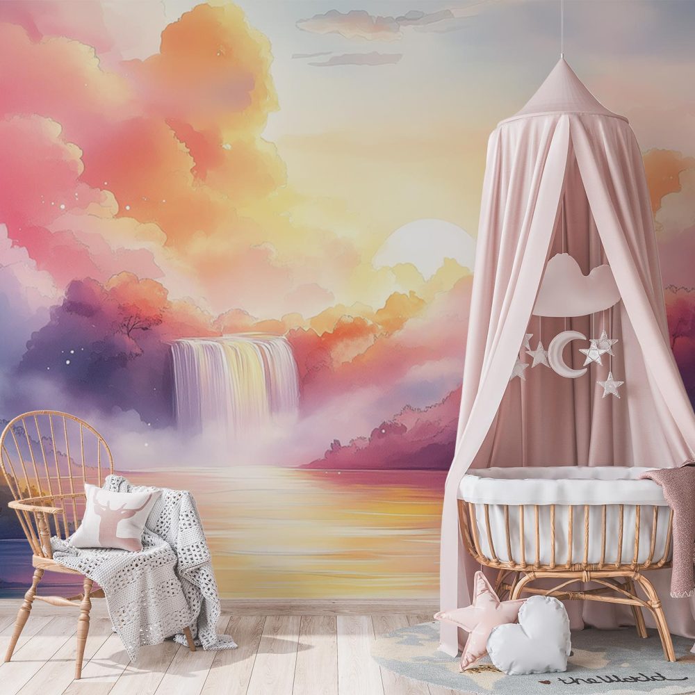 Alternative view of Betoverende watervalillustratie behang