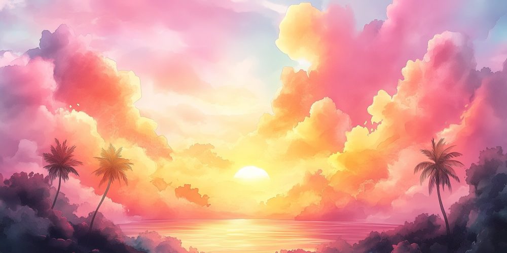 Tropische Zonsondergang Schilderij behang