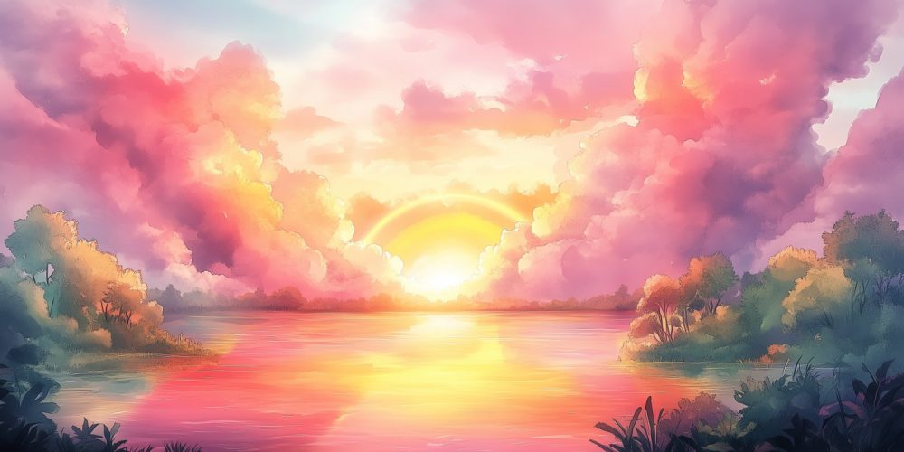 Vredige Zonsondergang Aquarel behang