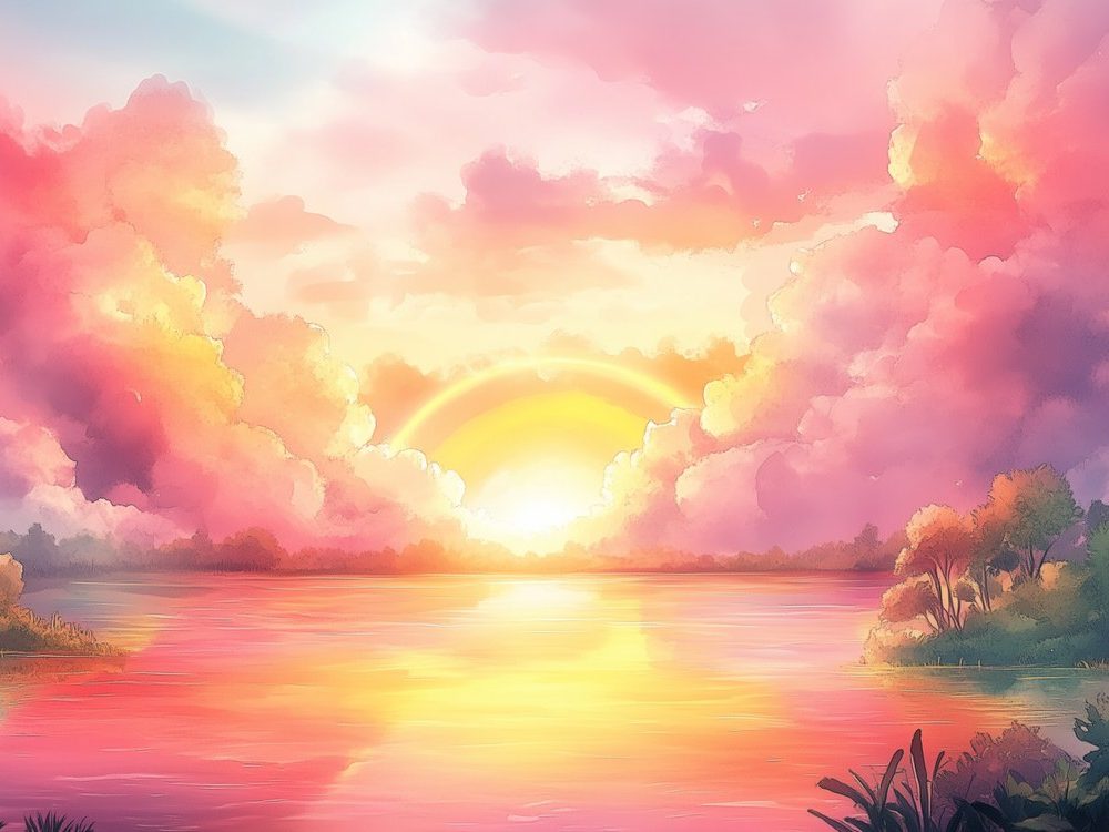 Vredige Zonsondergang Aquarel behang