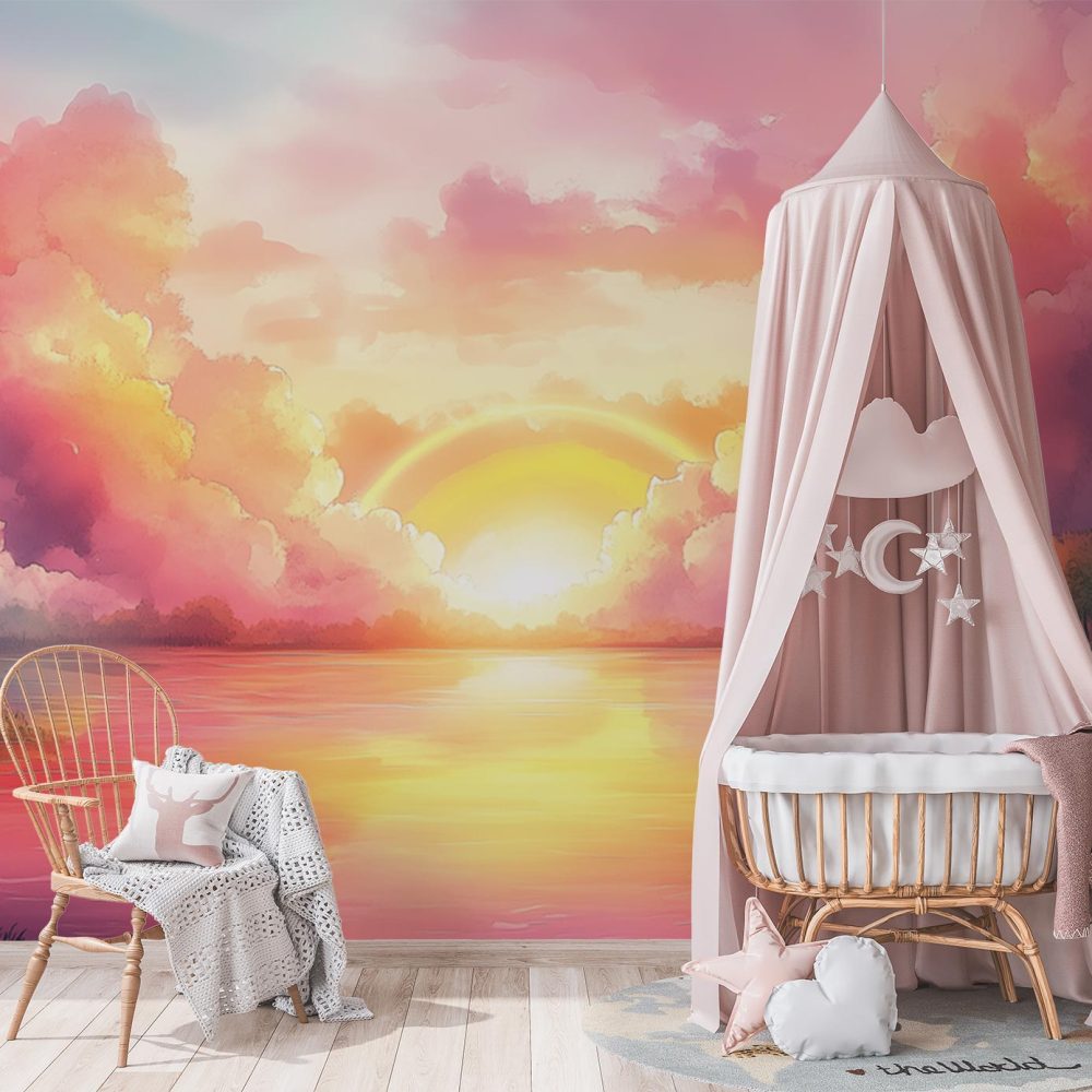 Alternative view of Vredige Zonsondergang Aquarel behang