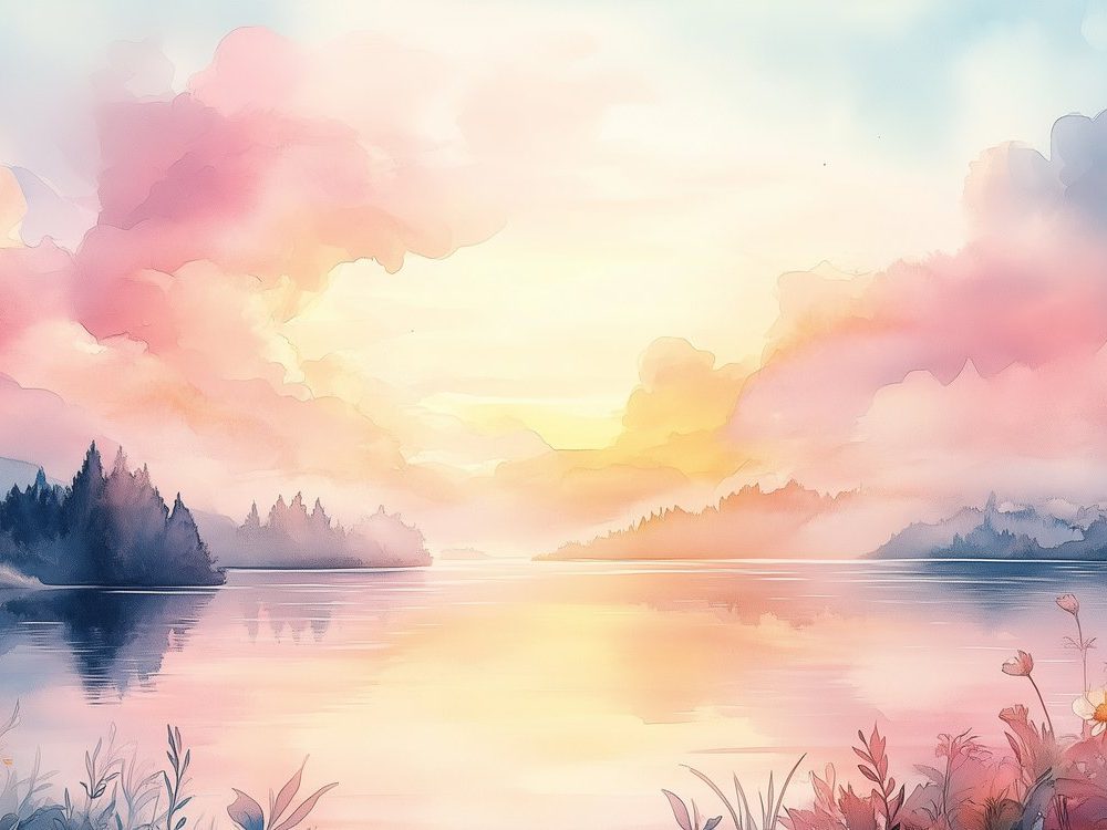 Rustig bergmeer bij zonsondergang behang