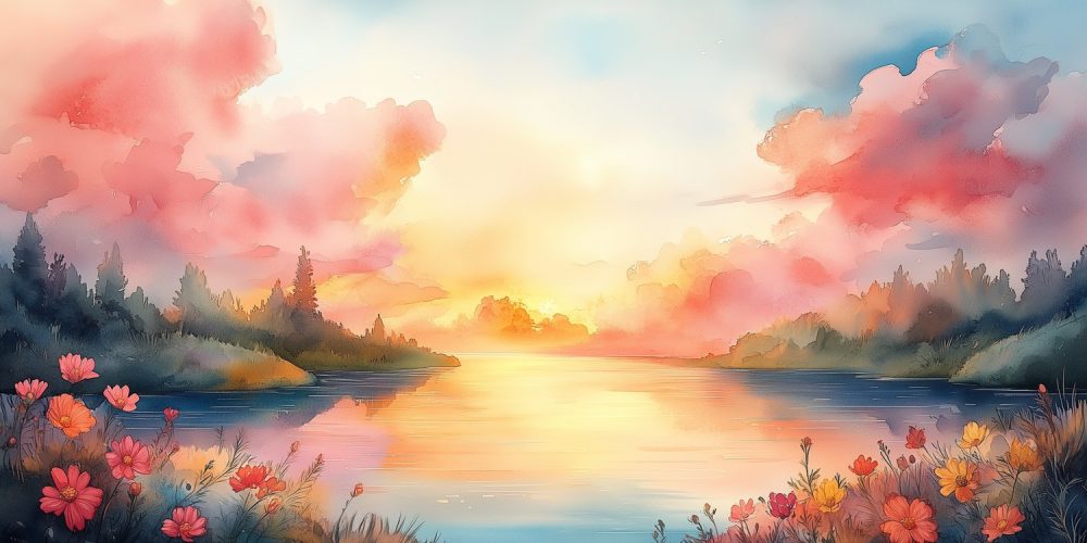 Tranquille waterverf meerlandschap behang