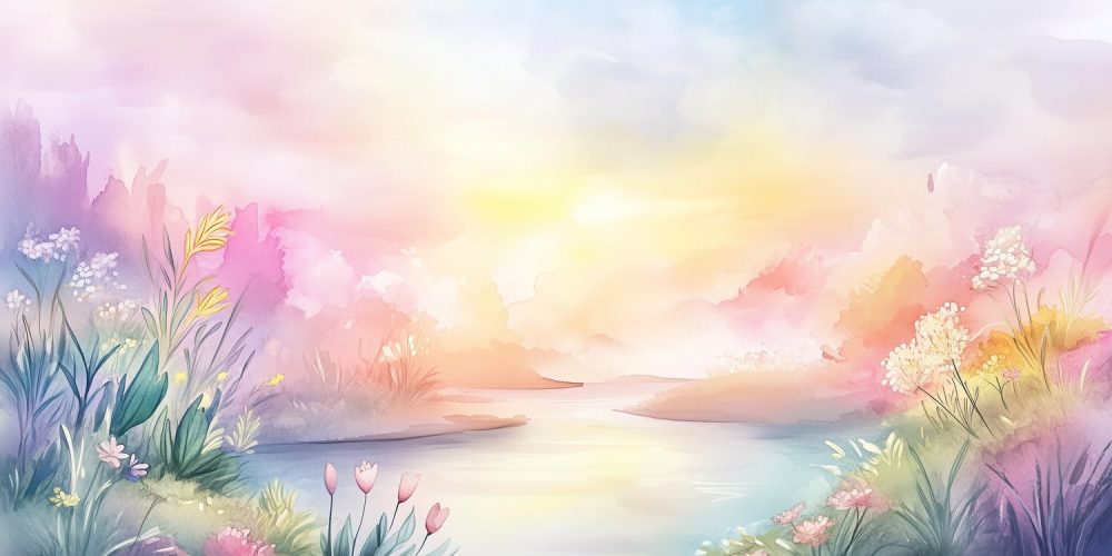 Pastel Landschap Rivier Bloemen behang