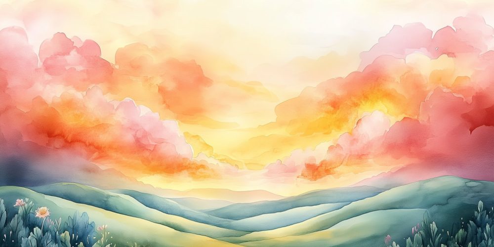 Vredig berglandschap met kleurrijke lucht behang