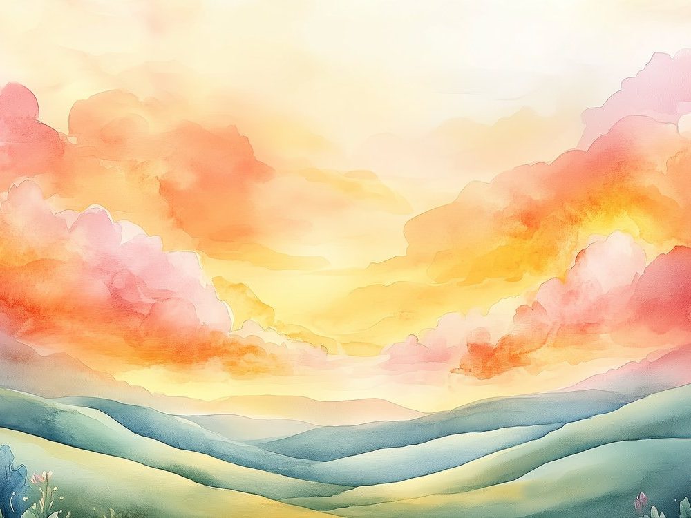 Vredig berglandschap met kleurrijke lucht behang