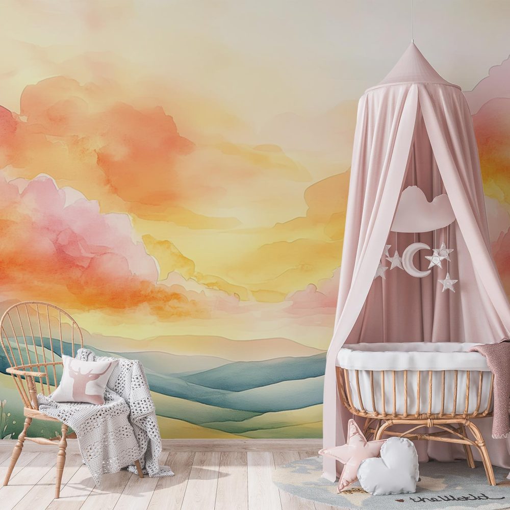 Alternative view of Vredig berglandschap met kleurrijke lucht behang