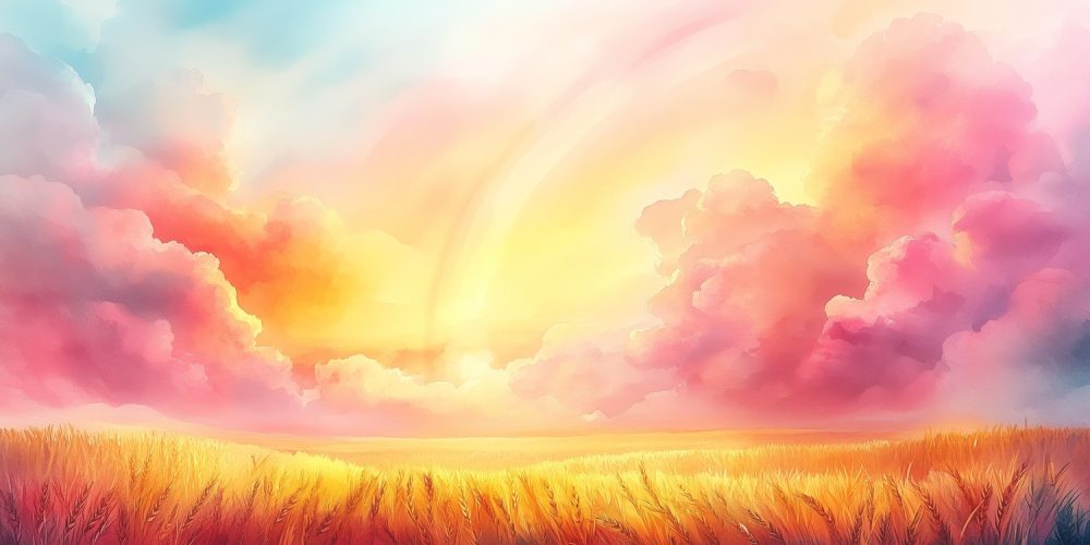 Gouden Zonsondergang Landschapsschilderij behang