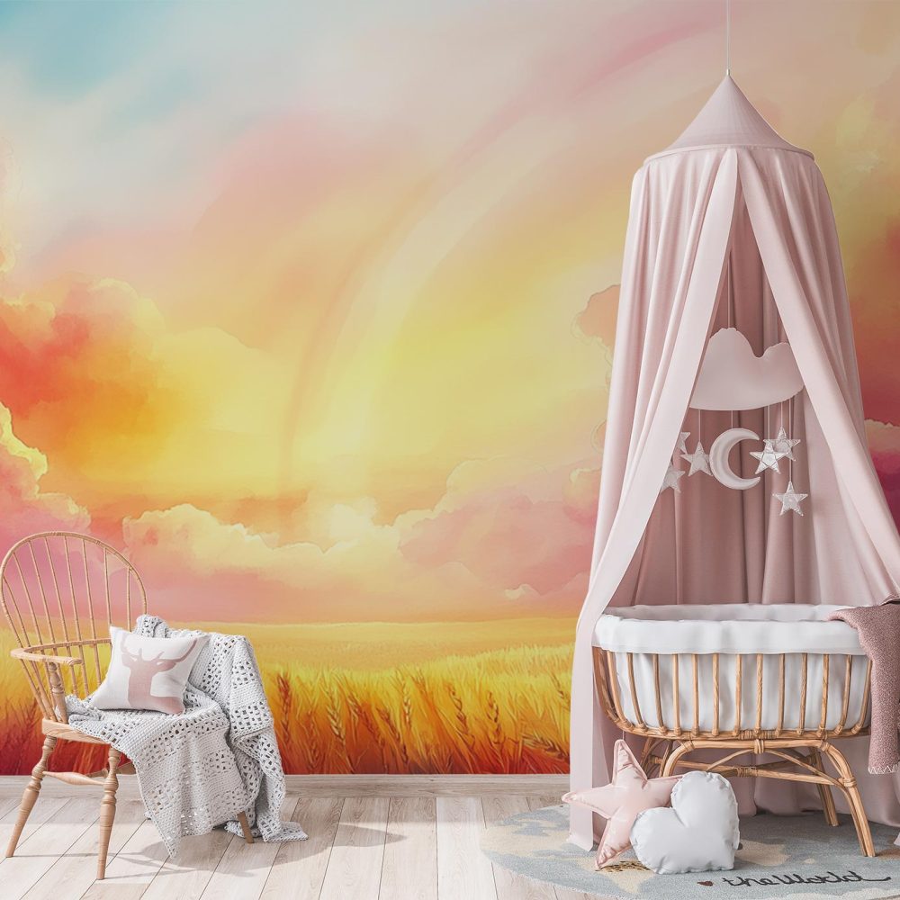 Alternative view of Gouden Zonsondergang Landschapsschilderij behang