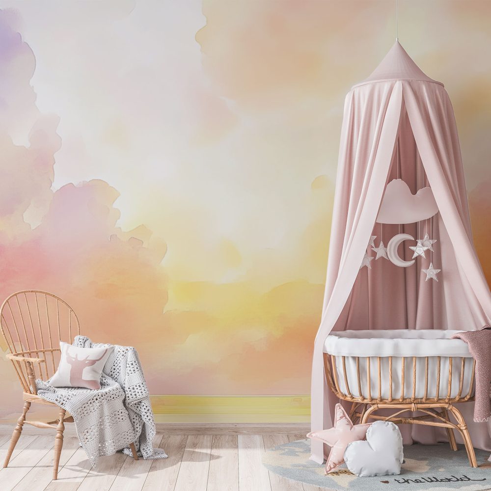 Alternative view of Dromerige Pastel Wolkenlucht behang