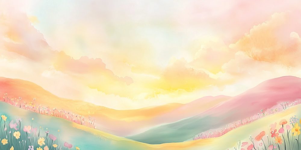 Kleurrijk Berglandschap met Bloemen behang