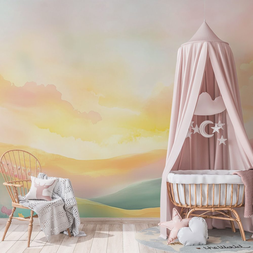 Alternative view of Kleurrijk Berglandschap met Bloemen behang