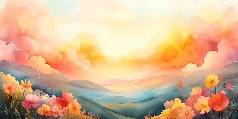 Levendig Berglandschap Waterverf behang