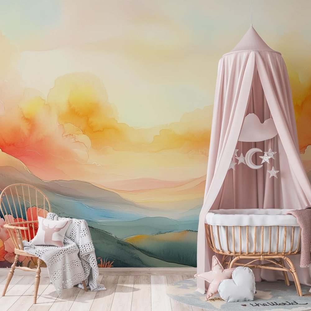 Alternative view of Levendig Berglandschap Waterverf behang