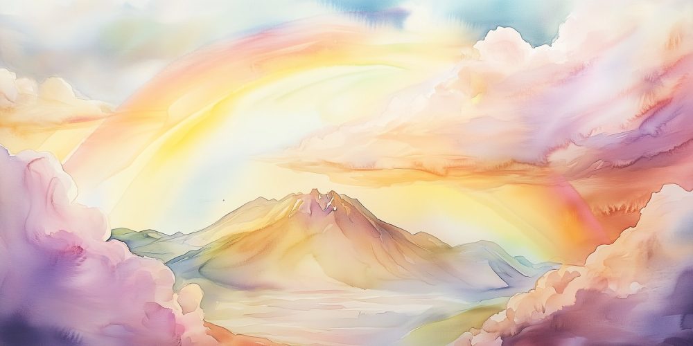 Kleurrijke berglandschap aquarel behang