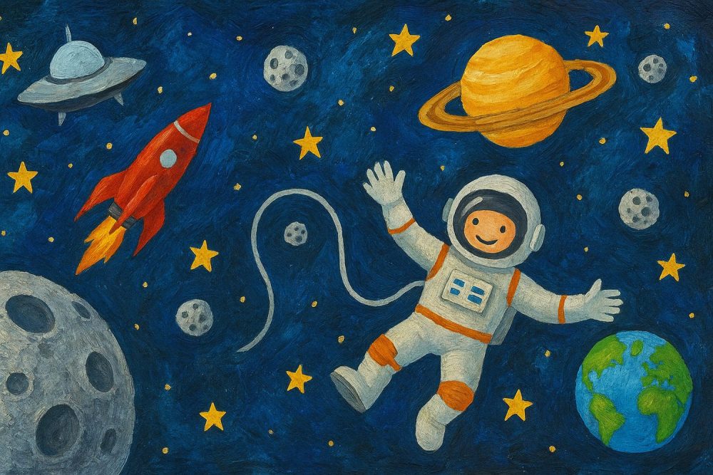 Vrolijke astronaut in ruimte behang