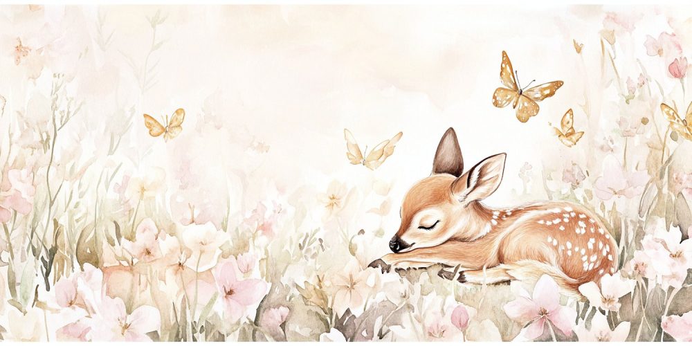 Rustig hertje in bloemenveld behang