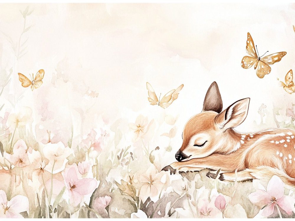 Rustig hertje in bloemenveld behang