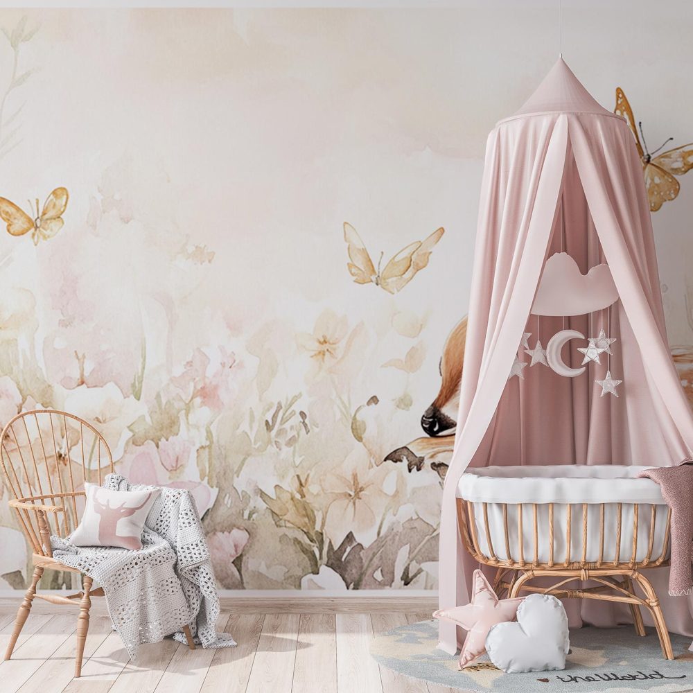 Alternative view of Rustig hertje in bloemenveld behang