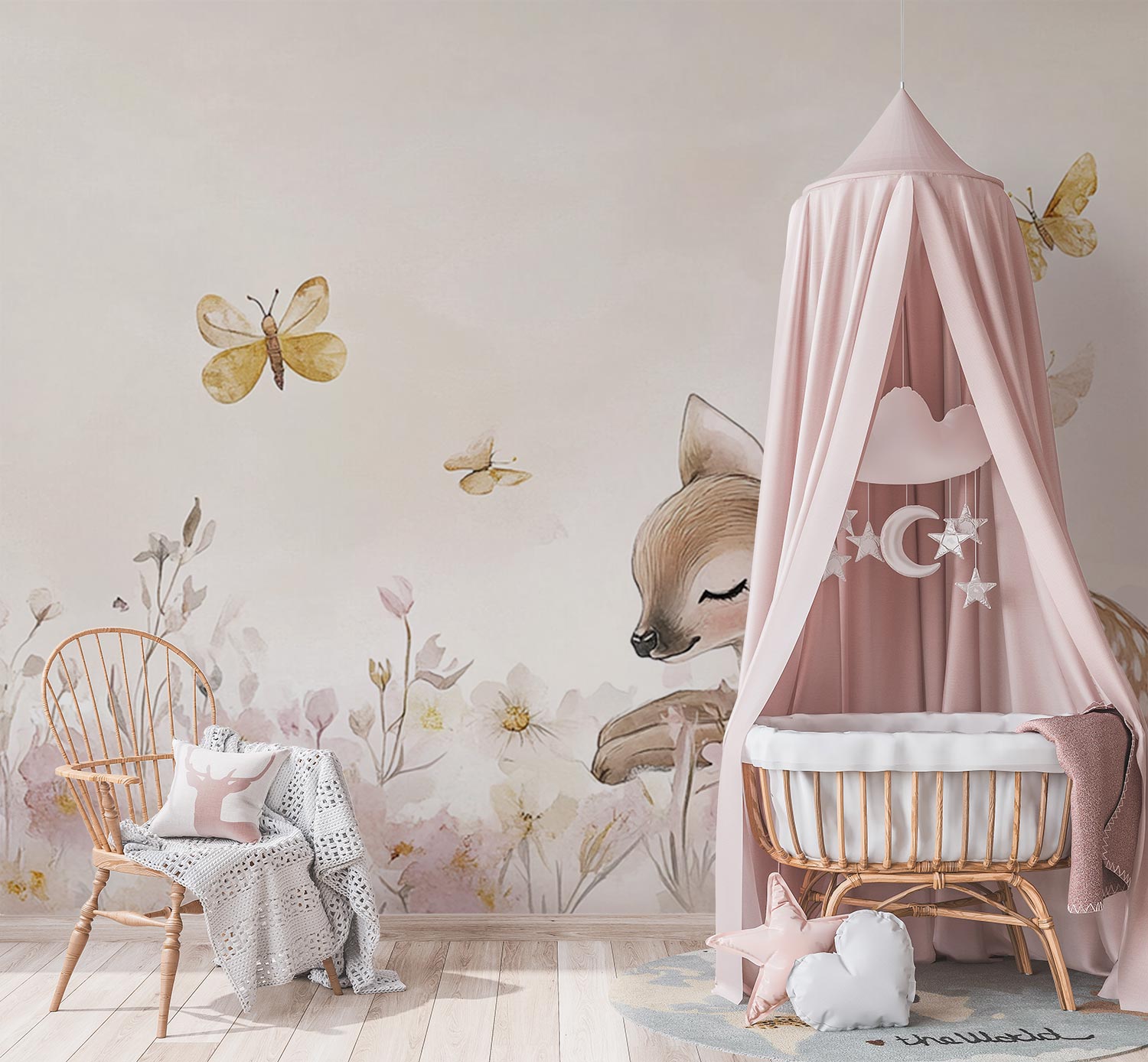 Rustige hert in bloemenveld behang - Afbeelding 2