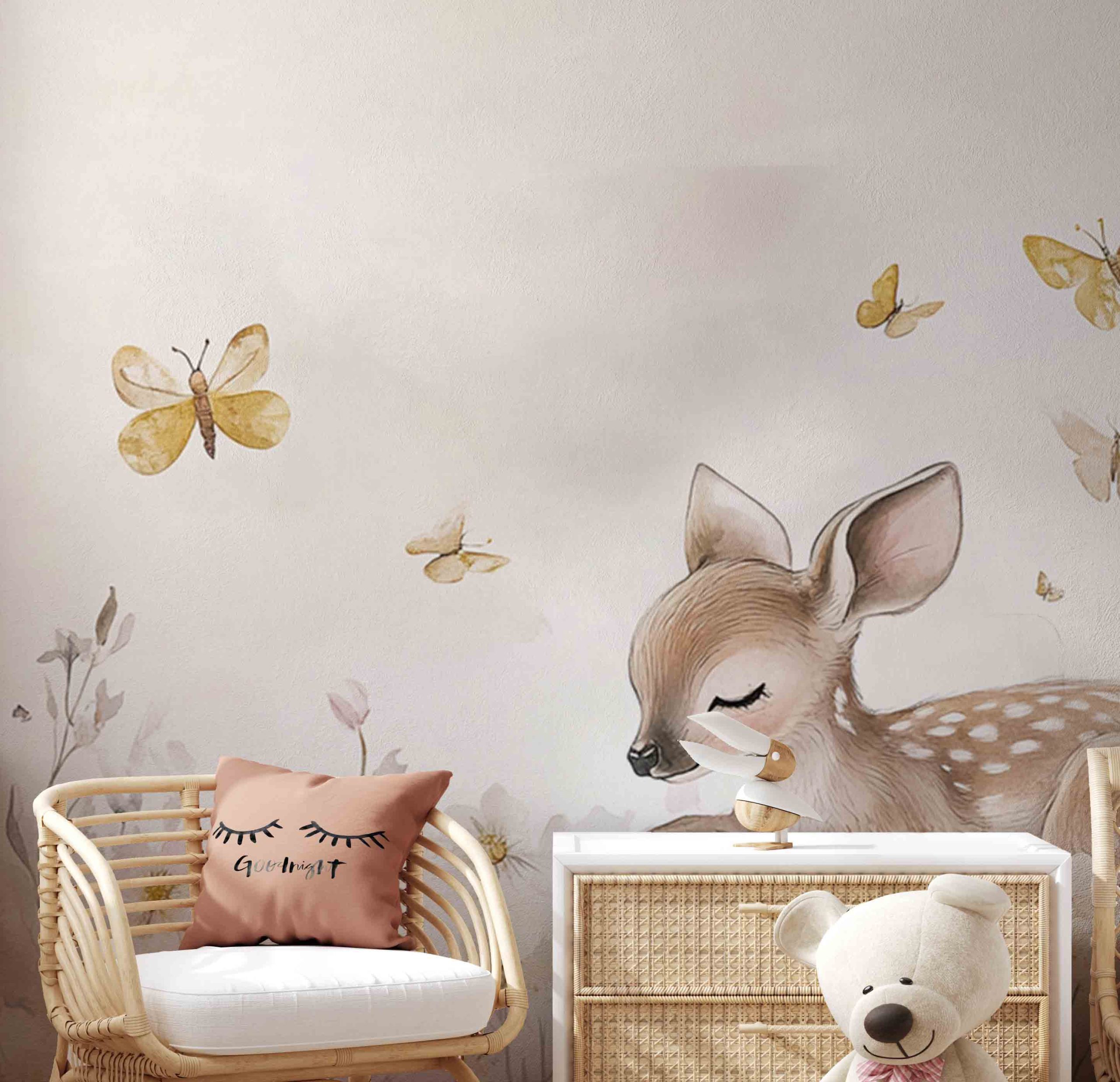 Rustige hert in bloemenveld behang - Afbeelding 3