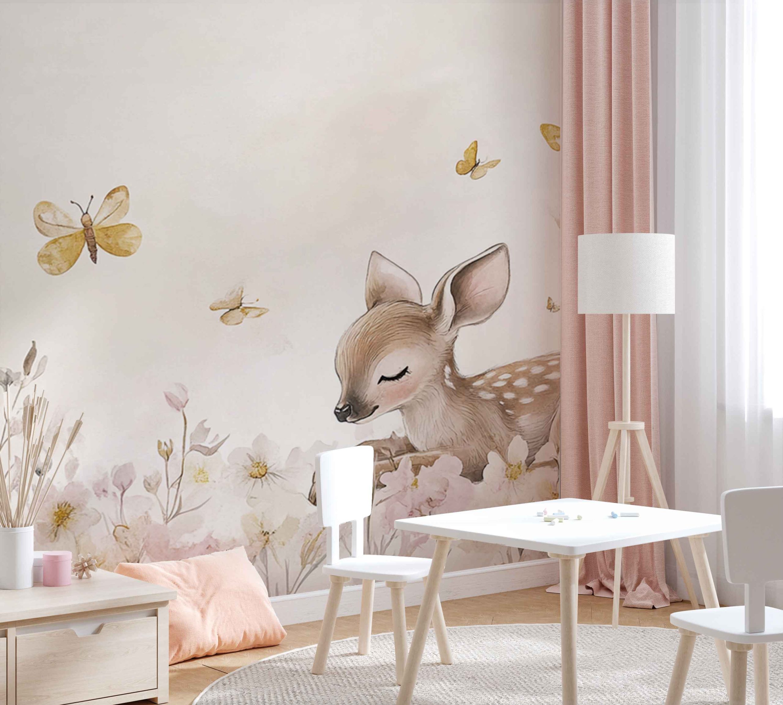 Rustige hert in bloemenveld behang - Afbeelding 4