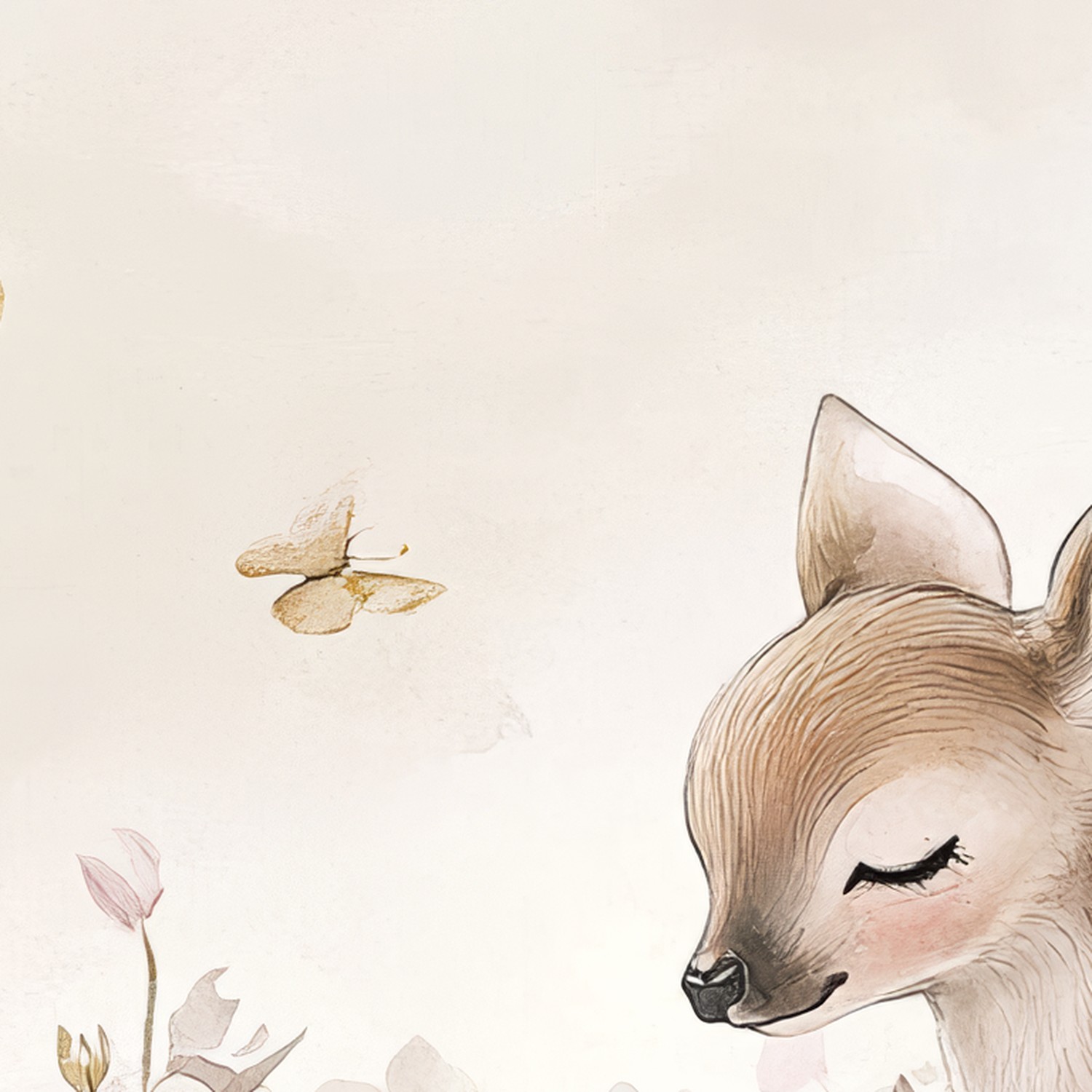 Rustige hert in bloemenveld behang - Afbeelding 5