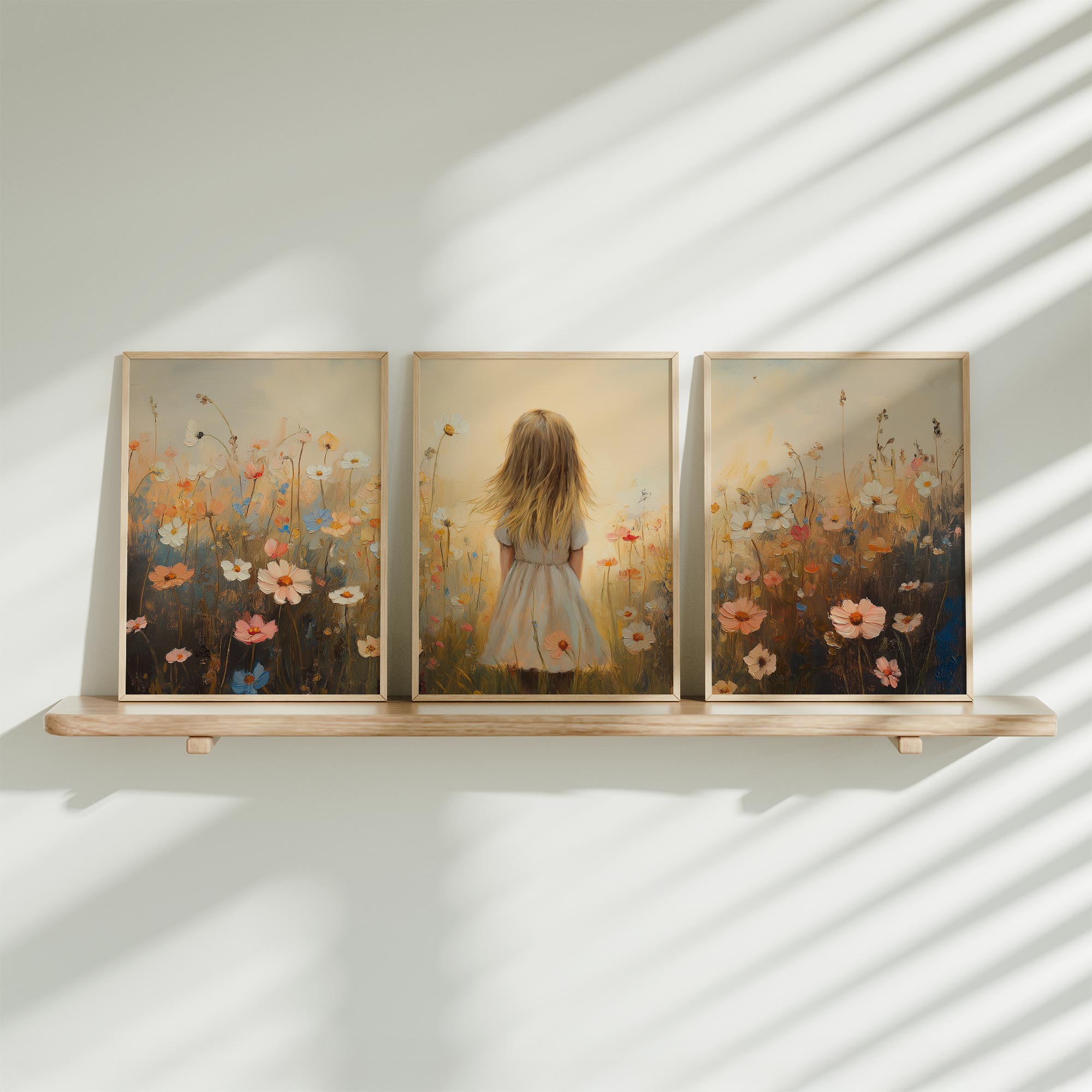Zacht Pastel Meisje in Bloemenveld - Droomdecor