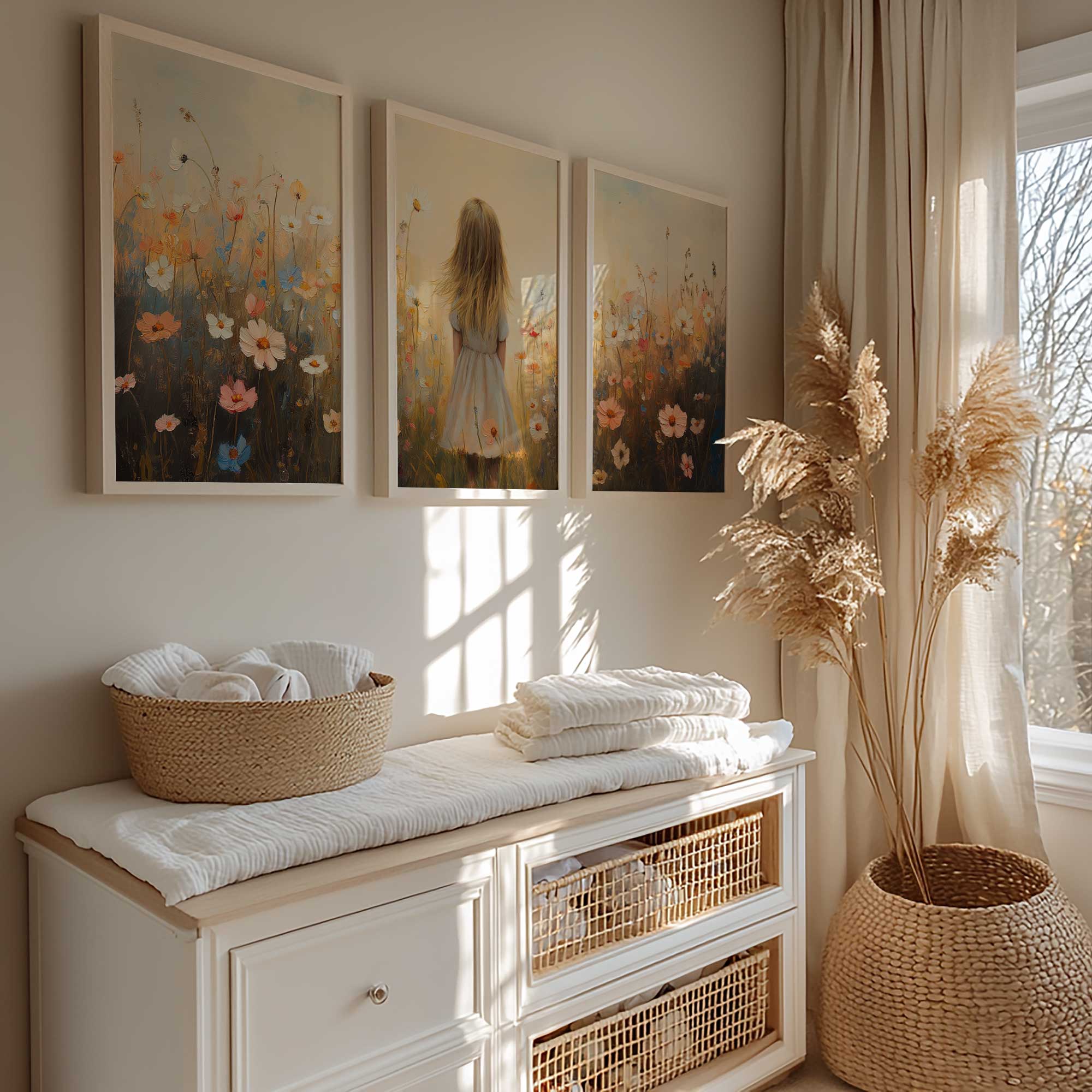 Zacht Pastel Meisje in Bloemenveld - Droomdecor - Afbeelding 2