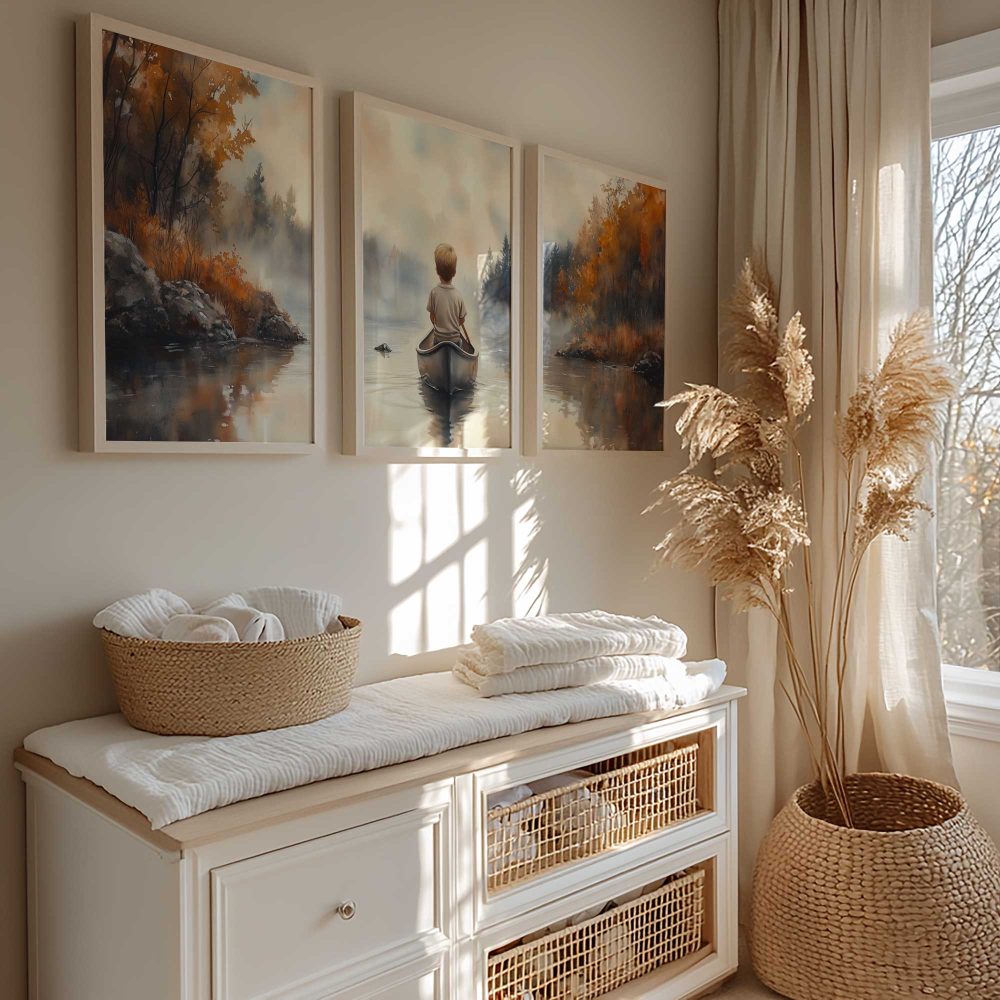 Alternative view of Jongen in kano - warme herfstsfeer aan de rivier