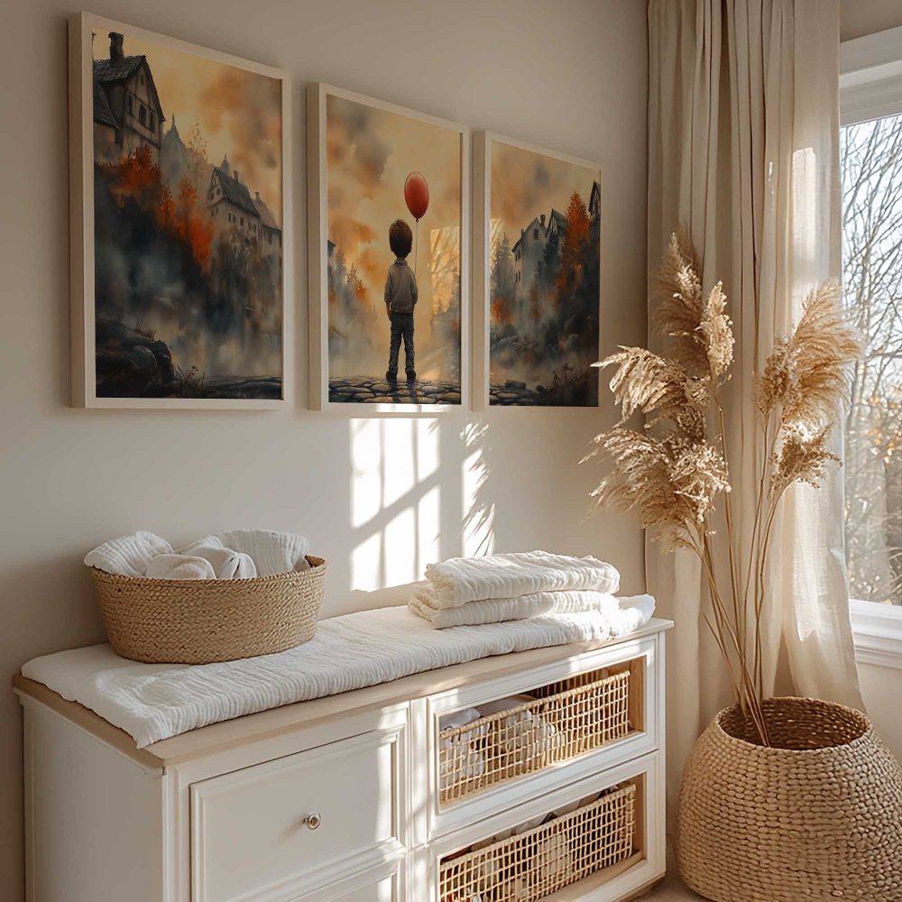 Alternative view of Jongen met rode ballon in warm dorpstafereel