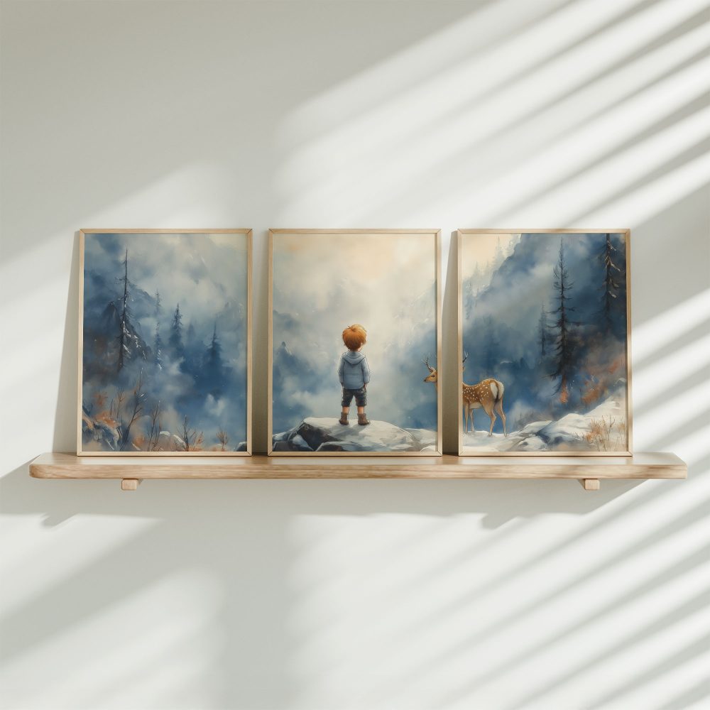 Jongen en Hert in Betoverend Winters Landschap