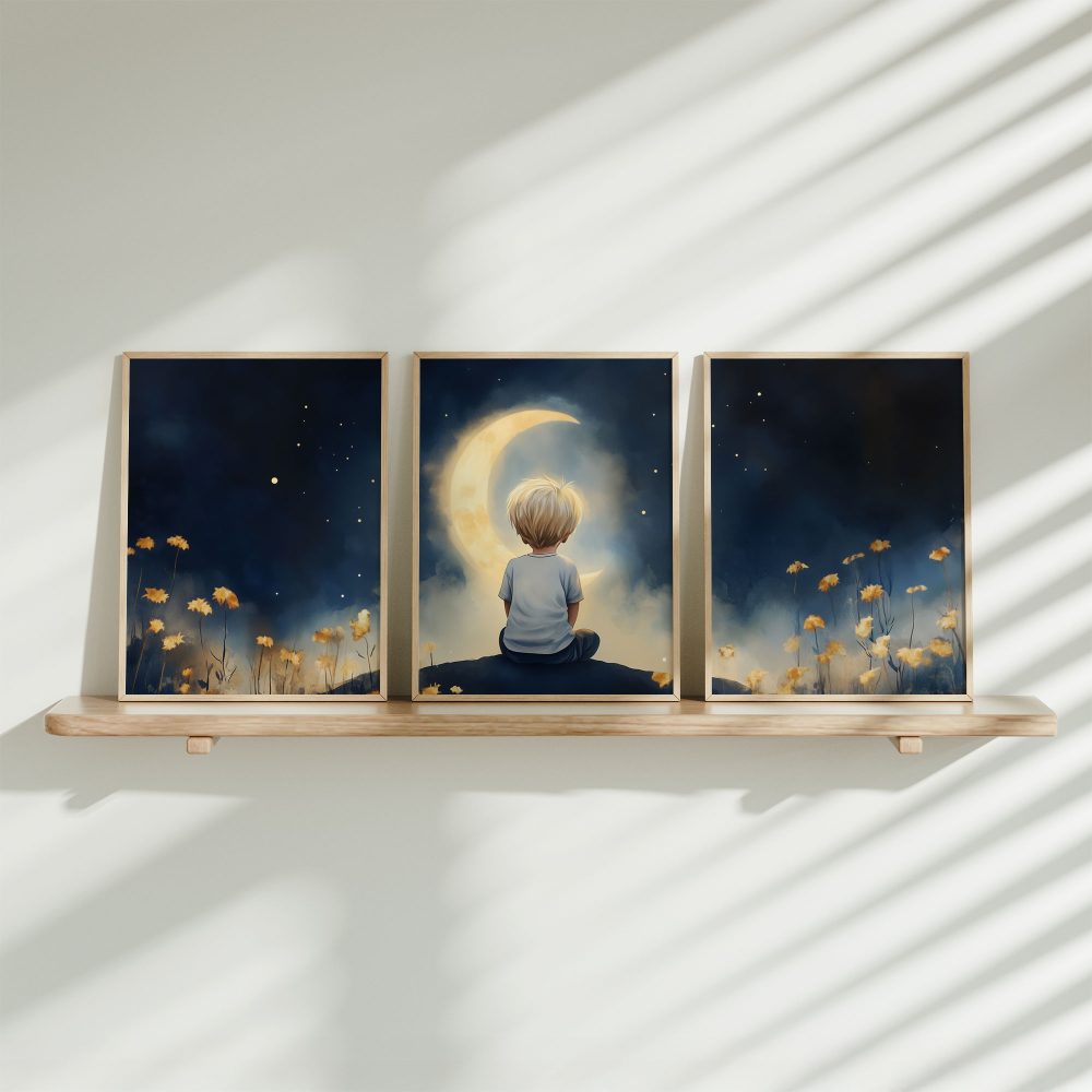 Starry Night Dream: Jongen tussen Bloemen en Sterren