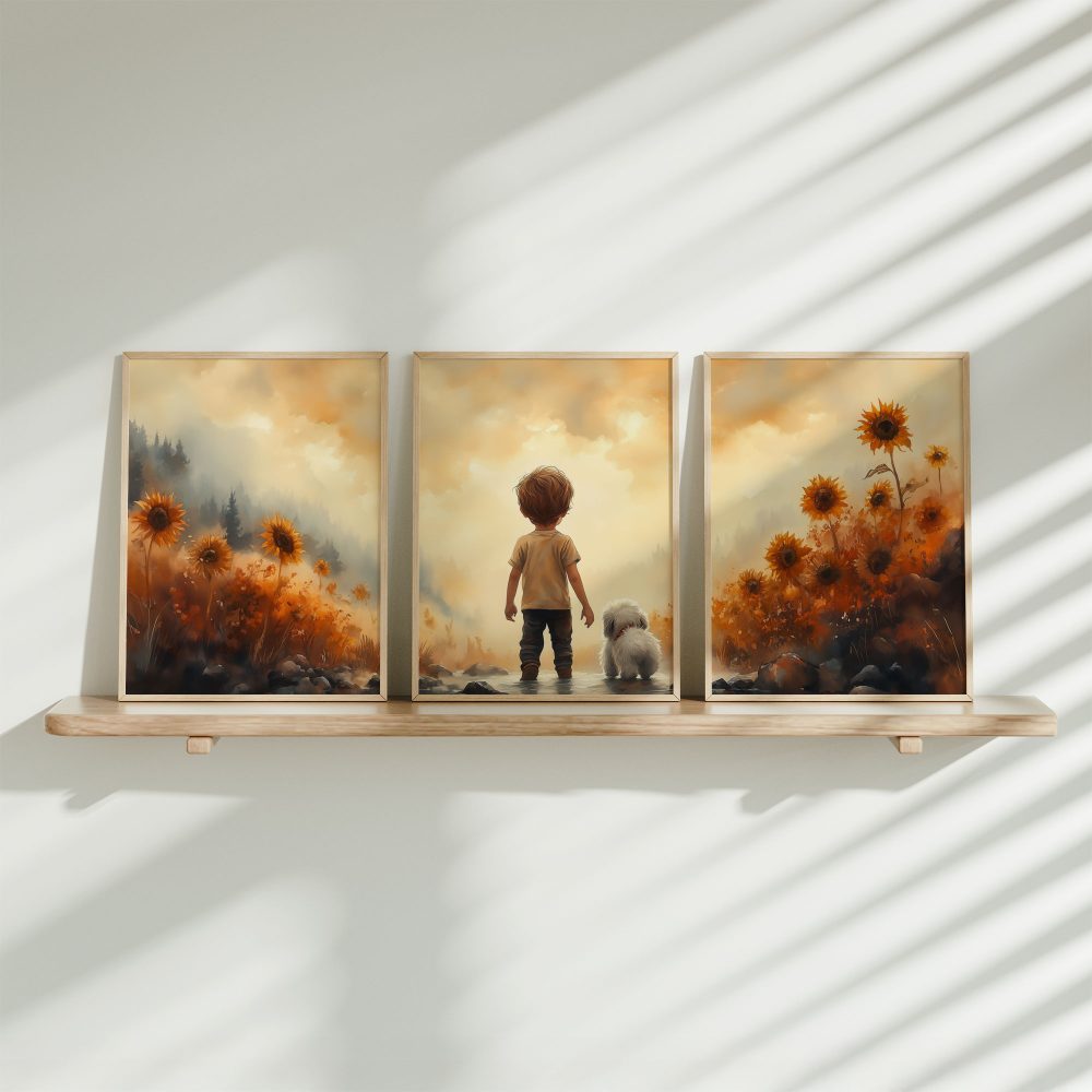 Zonnige Zonnebloemen met Jongen en Hond