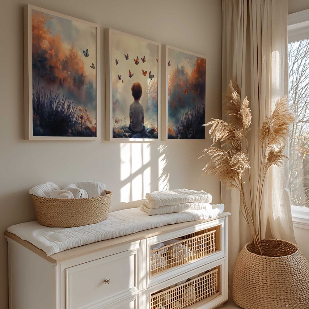 Alternative view of Jongen tussen bloemen en vlinders – Dromerig landschap