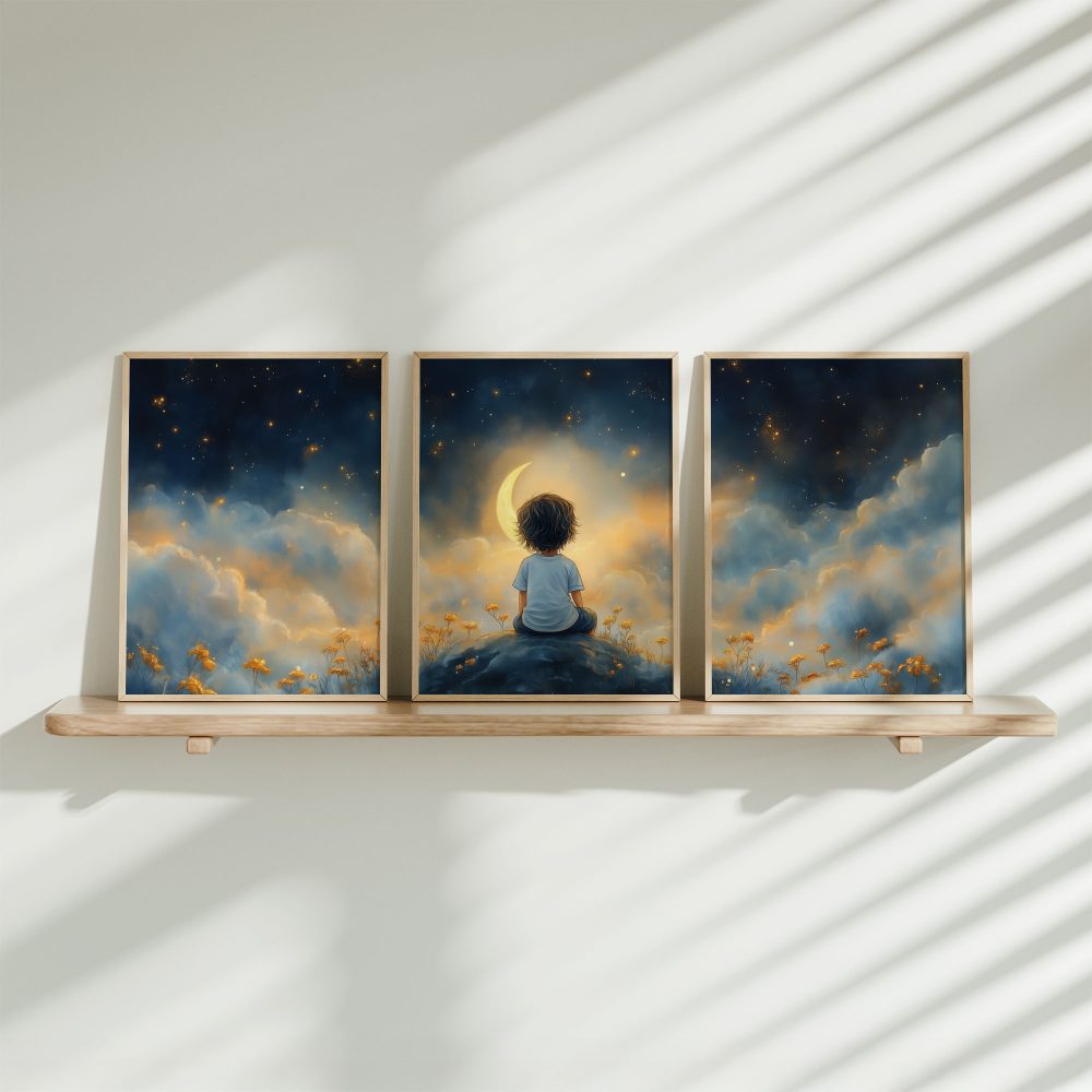 Dromerige Nachtlucht met Jongen op Rots