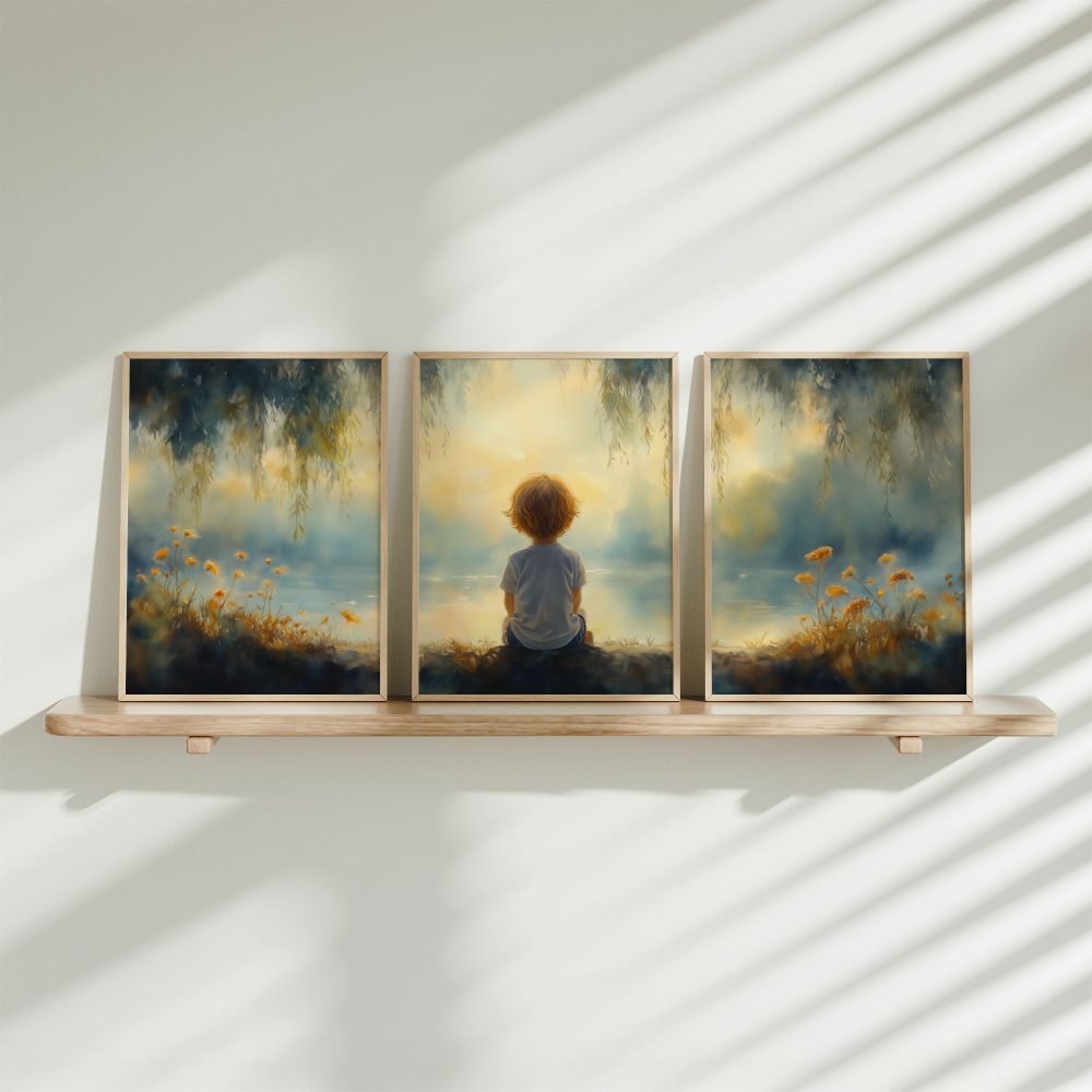 Dromerig Jongetje aan het Water - Zachte Waterverf Stijl