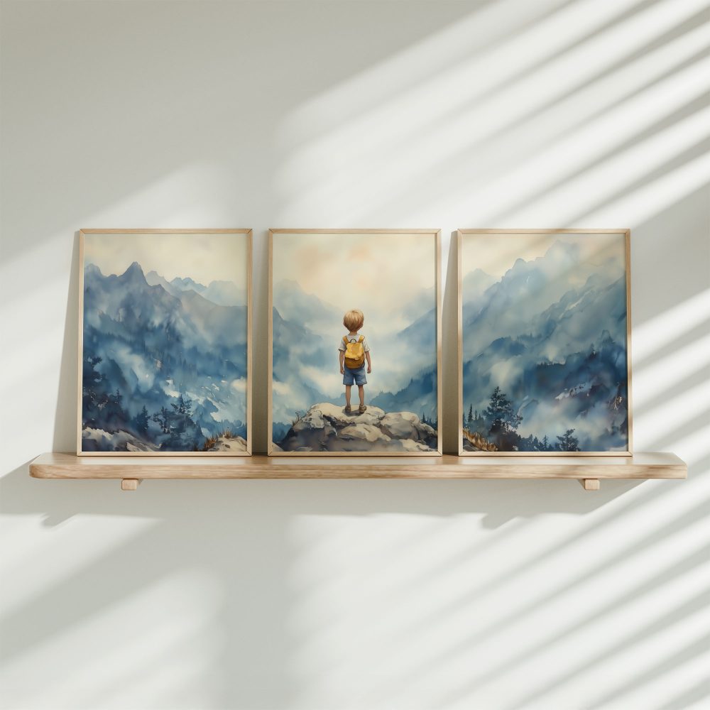 Dromerige Bergverkenner - Blauw-Wit Landschap voor Jongens