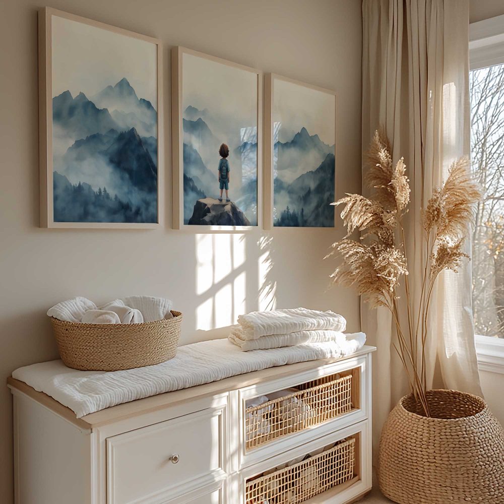 Alternative view of Dromerige Bergverkenner – Serene Illustratie voor Jongens