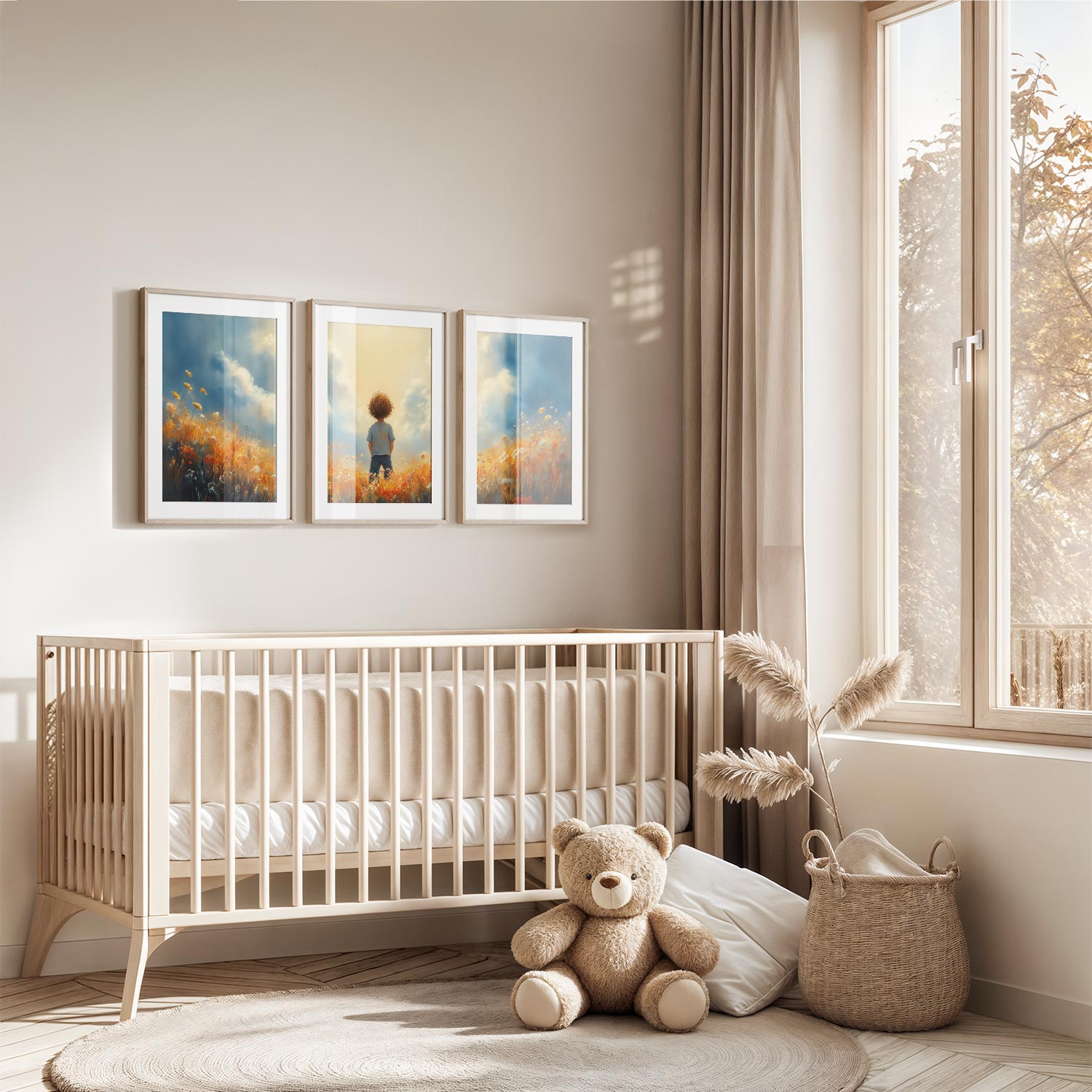 Dromerige Jongen in Bloeiend Landschap - Vrolijke Muurdecoratie - Afbeelding 12