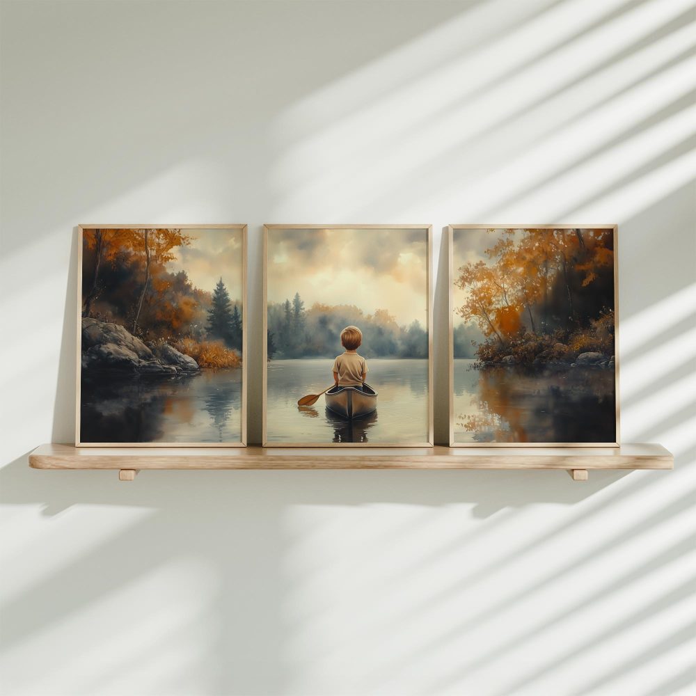 Avontuurlijk jongetje in warme herfstkano