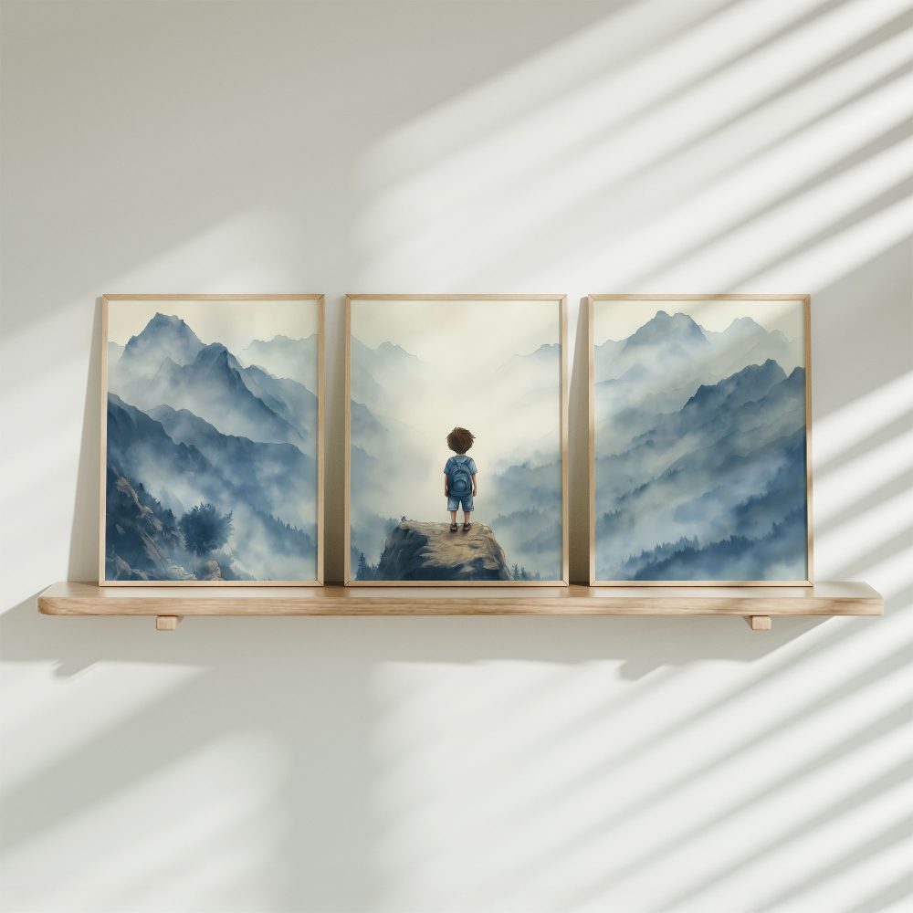 Jongen op rots - Avontuurlijk berglandschap met rugzak