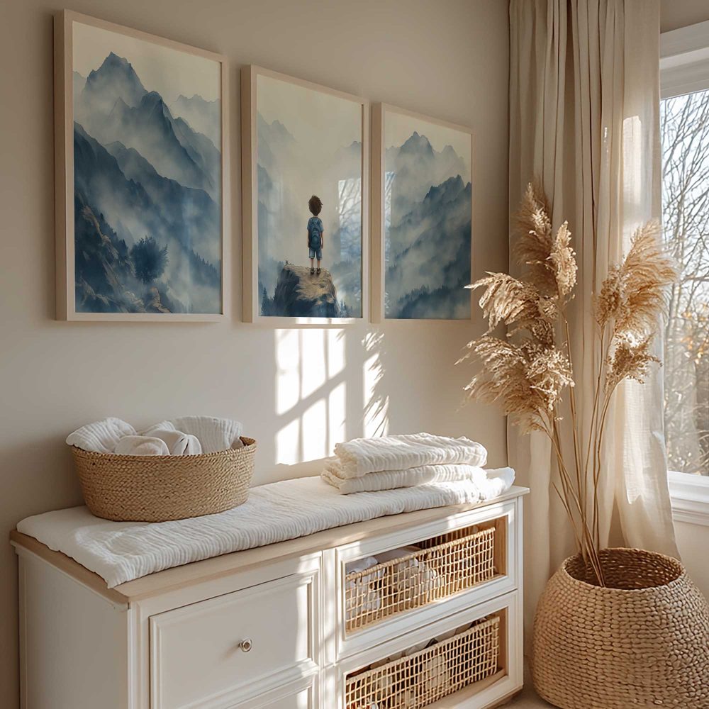 Alternative view of Jongen op rots - Avontuurlijk berglandschap met rugzak