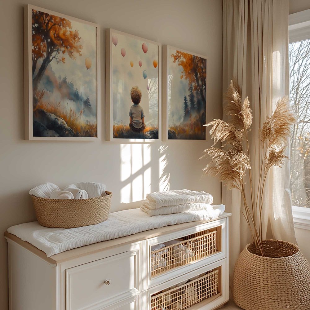 Alternative view of Dromerig Landschap met Ballonnen en Jongen