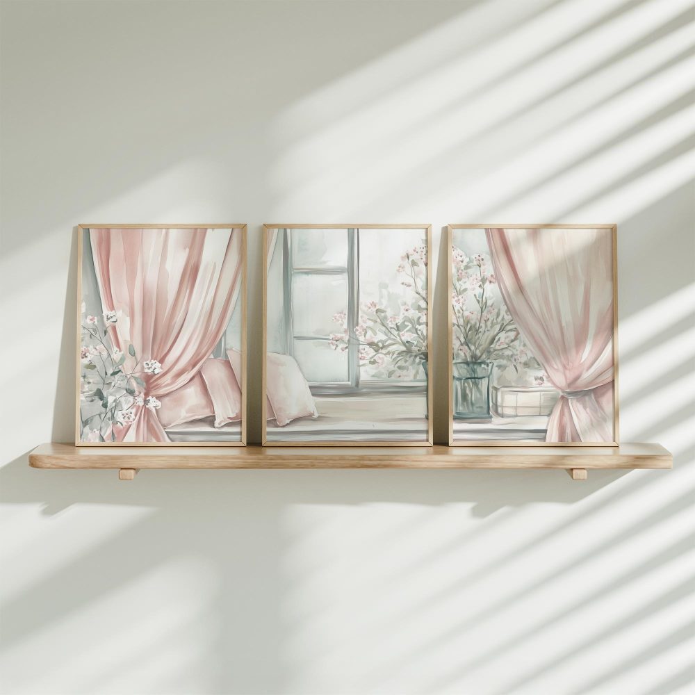 Zacht Roze Sereniteit: Bloemen en Boeken bij het Raam